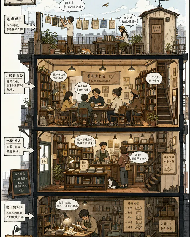 Architectural Cutaway Comic Bookstore, an original comic style sample with visible layout, character action, and readable lettering.