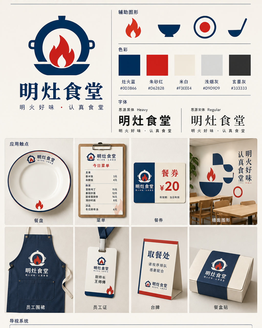 Mingzao Canteen Chinese Identity, an original brand identity system board with logo, wordmark, swatches, and touchpoints.
