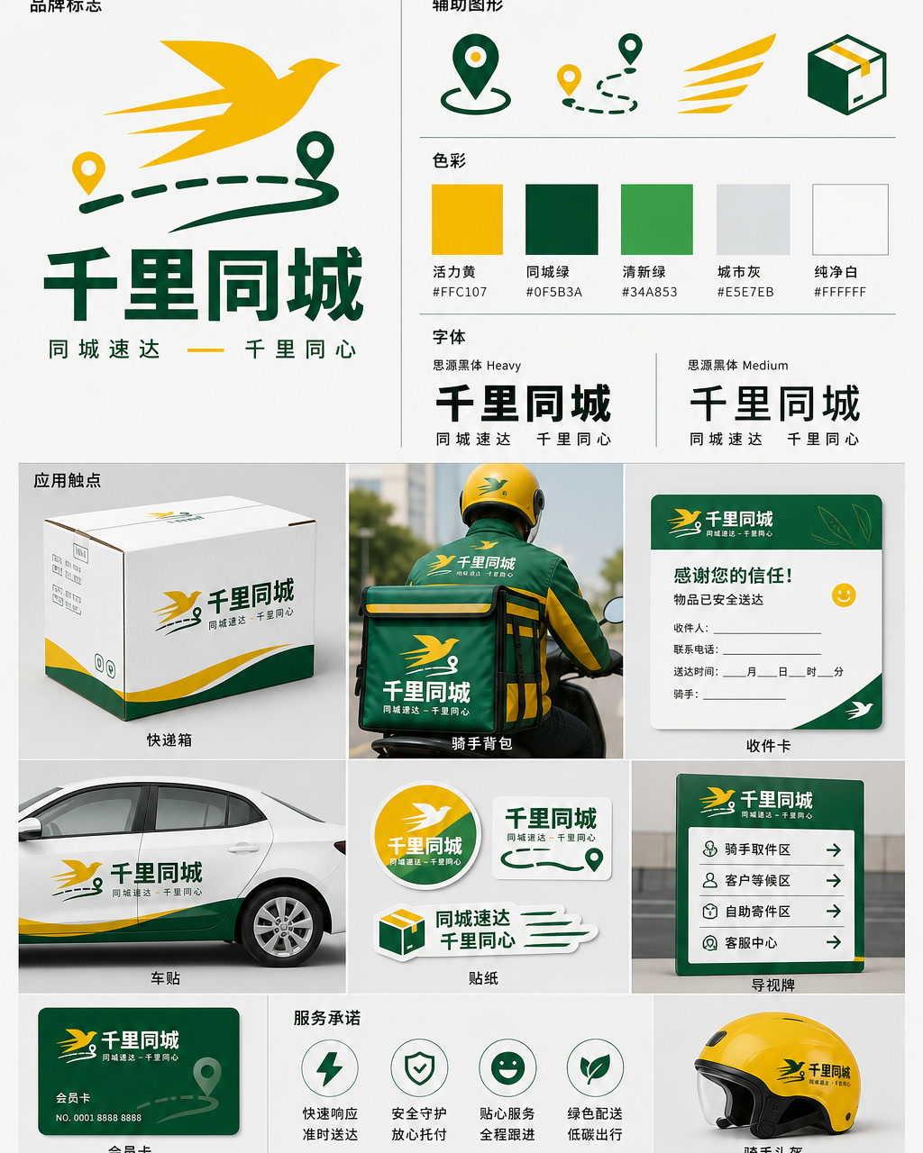 Qianli Delivery Chinese Identity, an original brand identity system board with logo, wordmark, swatches, and touchpoints.