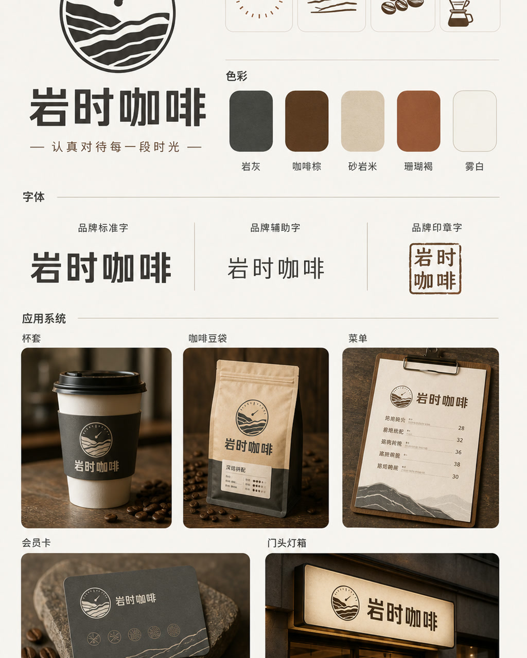 Yanshi Coffee Chinese Identity, an original brand identity system board with logo, wordmark, swatches, and touchpoints.