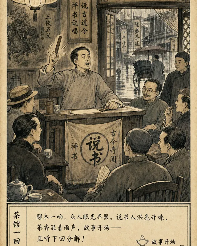 Chinese Lianhuanhua Tea House, an original comic style sample with visible layout, character action, and readable lettering.
