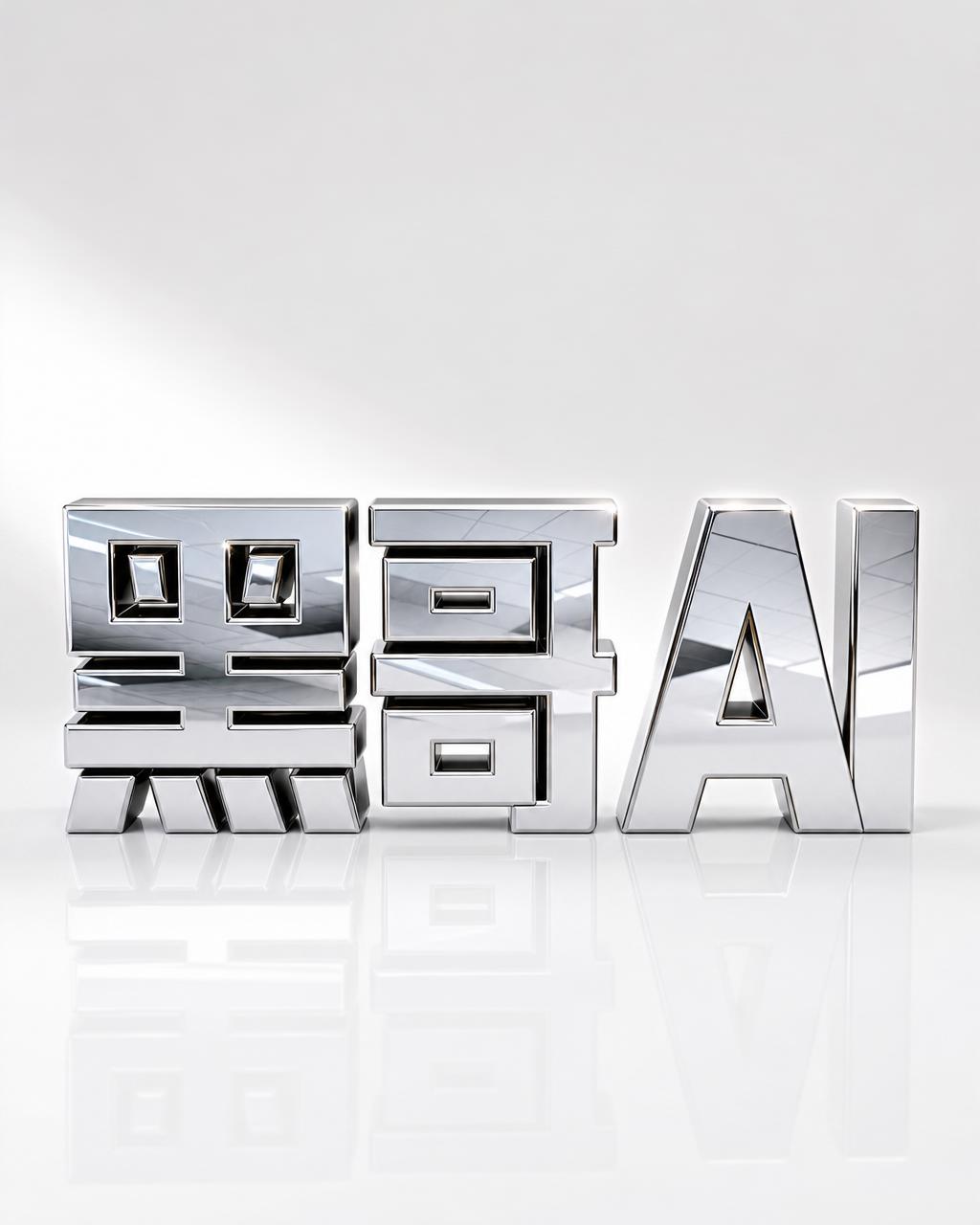 单词 APEX 以独立镜面铬三维块状字母呈现，白色亚克力台面三点棚灯照明