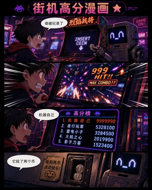 Arcade High Score Comic, an original comic style sample with visible layout, character action, and readable lettering.