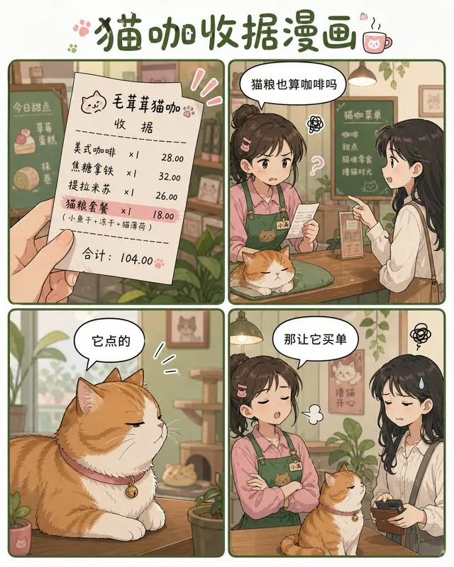 Cat Cafe Receipt Comic, an original comic style sample with visible layout, character action, and readable lettering.
