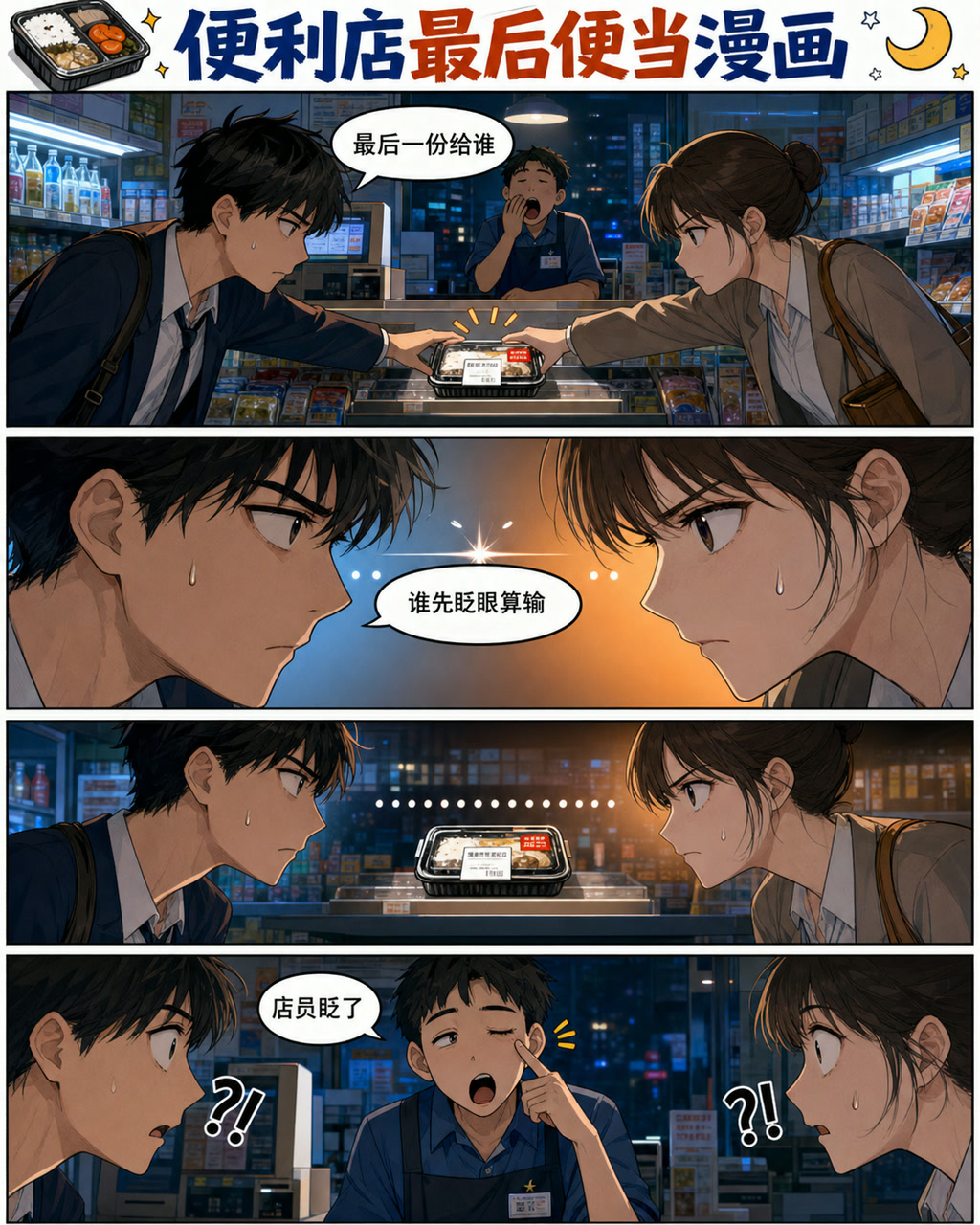 便利店最后便当漫画，原创漫画风格样本，包含清晰漫画版式、角色动作和可见中文标题。