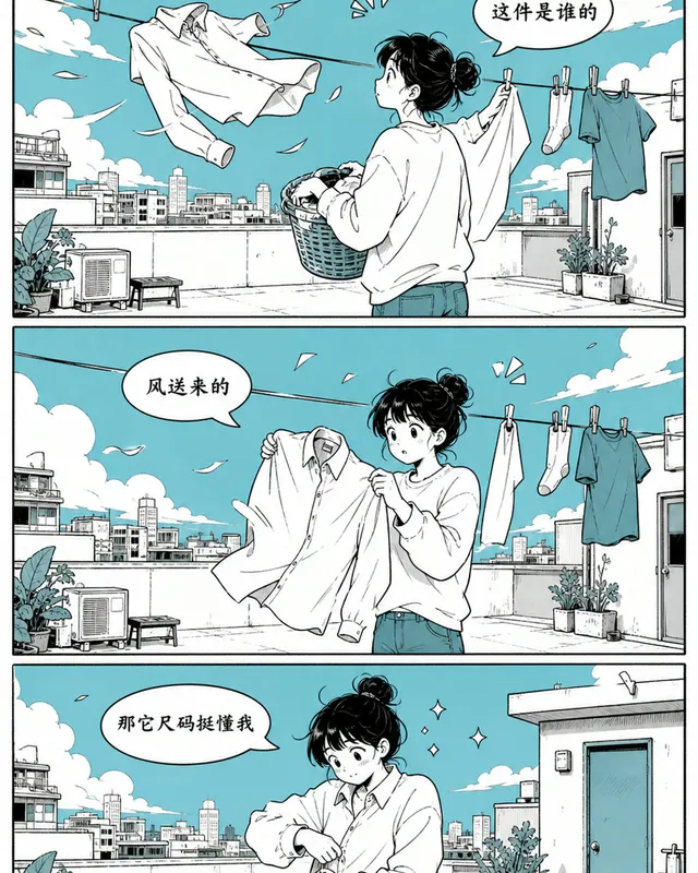 Rooftop Laundry Wind Comic, an original comic style sample with visible layout, character action, and readable lettering.