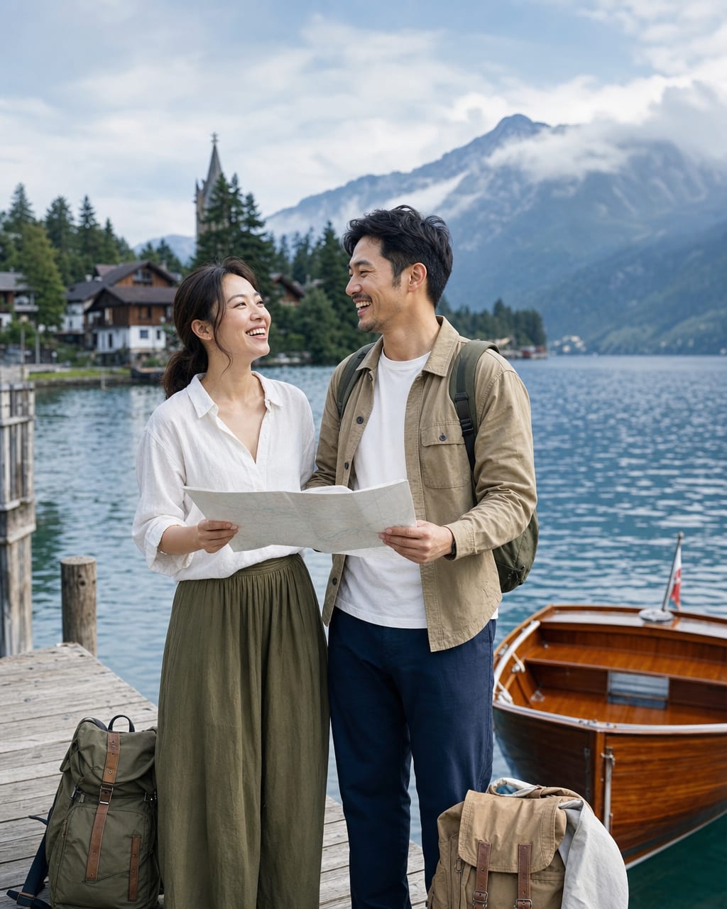 情侣旅行写真：车站、海边或山路背景，表现共同出发的故事感。