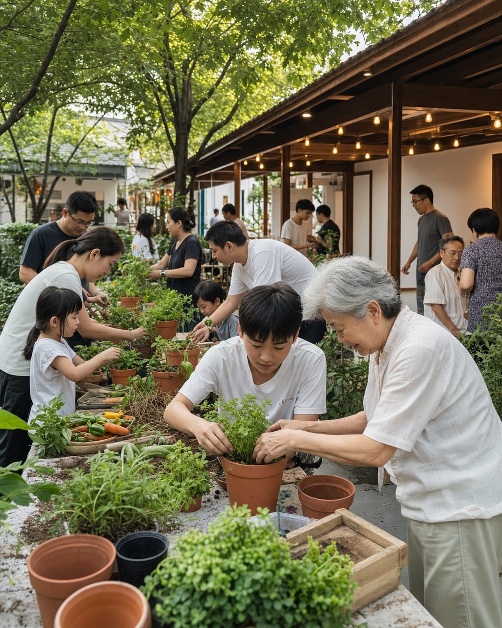 全年龄层社区群像：多年龄人物自然同框，突出社区感、连接感和真实生活。