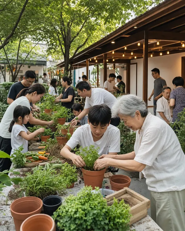 全年龄层社区群像:多年龄人物自然同框,突出社区感、连接感和真实生活。