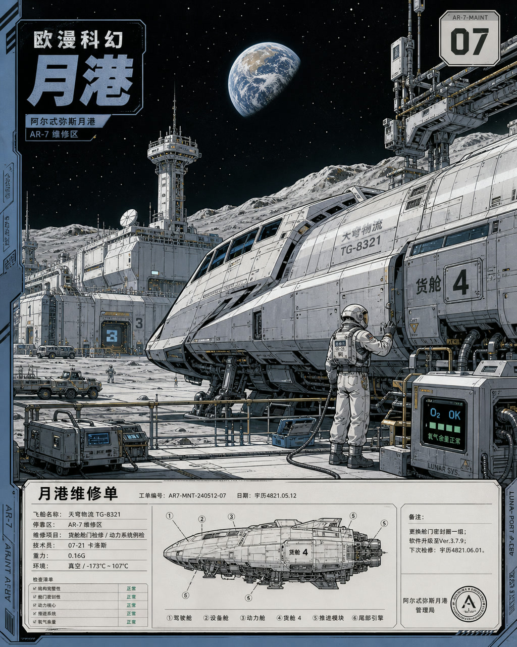欧漫科幻月港，原创漫画风格样本，包含清晰漫画版式、角色动作和可见中文标题。