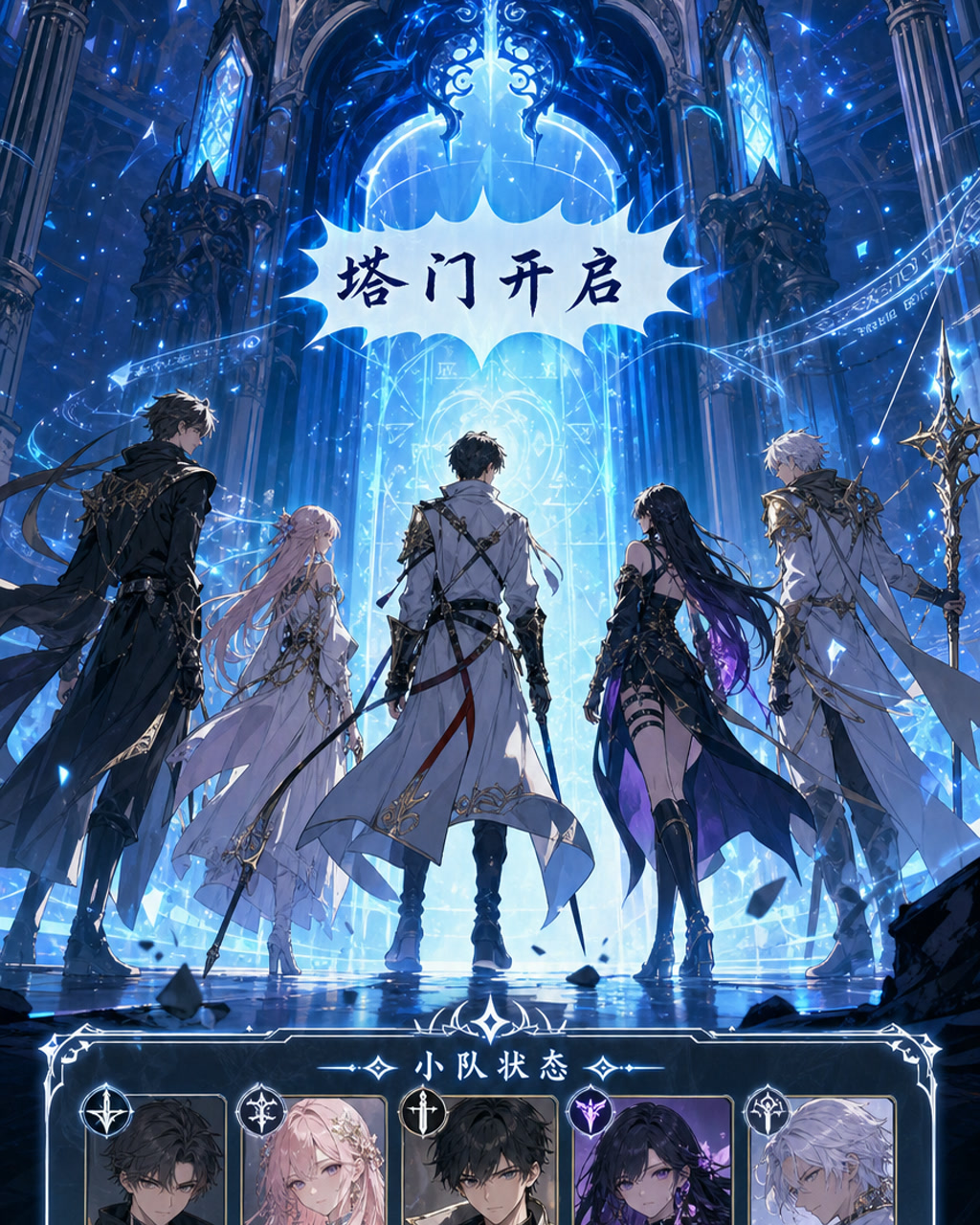奇幻韩漫塔门，原创漫画风格样本，包含清晰漫画版式、角色动作和可见中文标题。