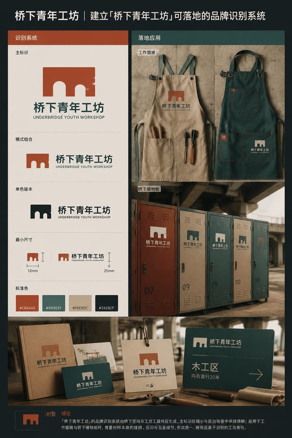 黑哥 AI 原创品牌识别案例:桥下青年工坊品牌识别提案。