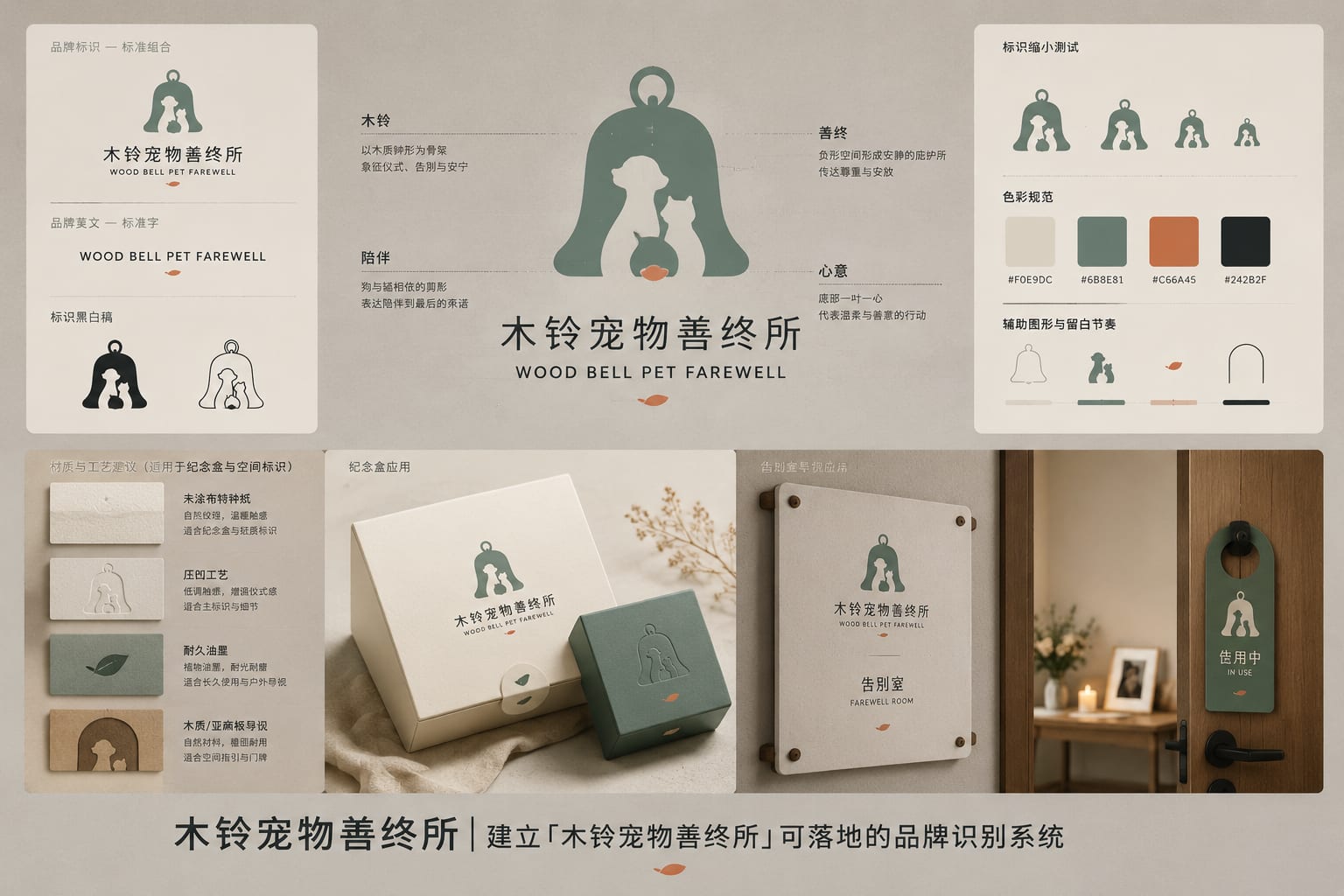 黑哥 AI 原创品牌识别案例:木铃宠物善终所品牌识别提案。