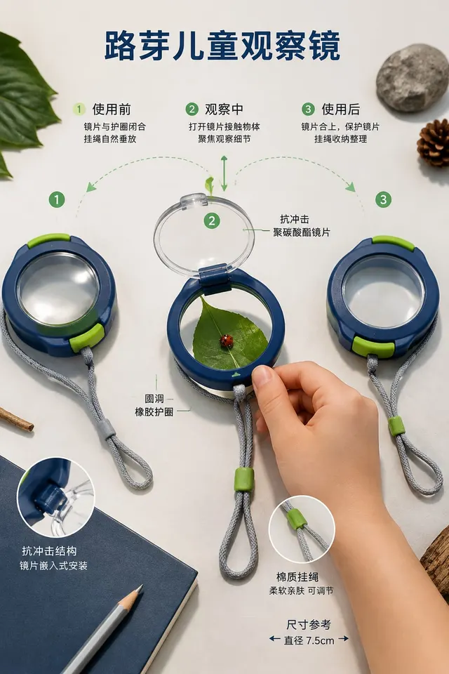 黑哥 AI 原创产品摄影案例：路芽儿童观察镜购买证据主图。