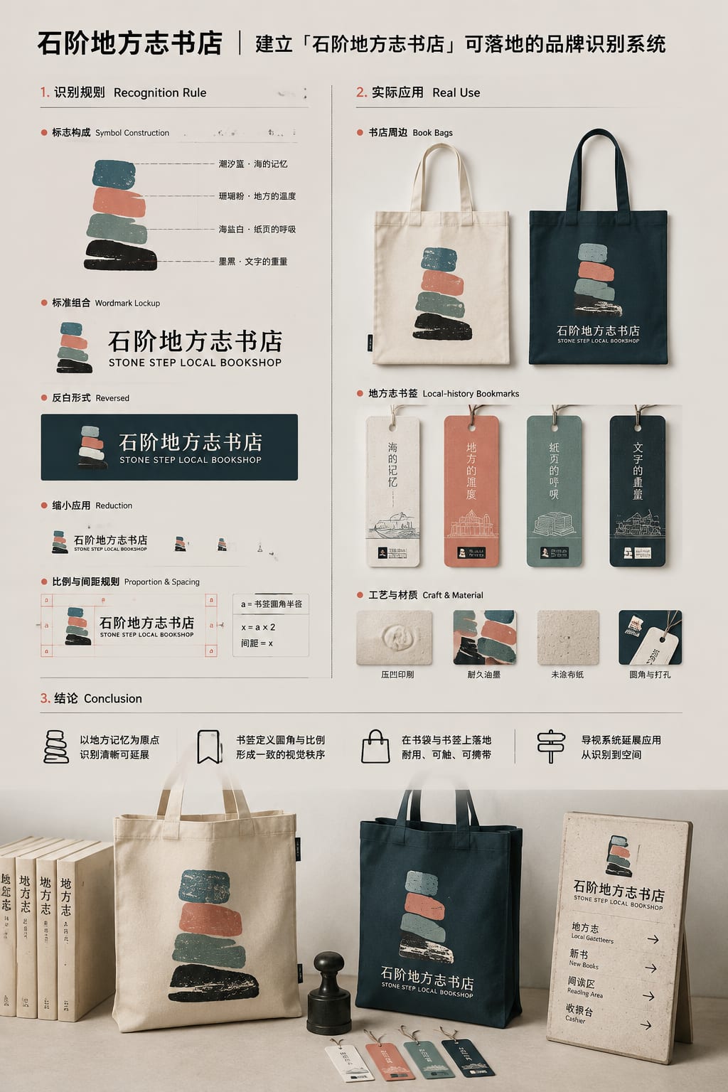 黑哥 AI 原创品牌识别案例:石阶地方志书店品牌识别提案。