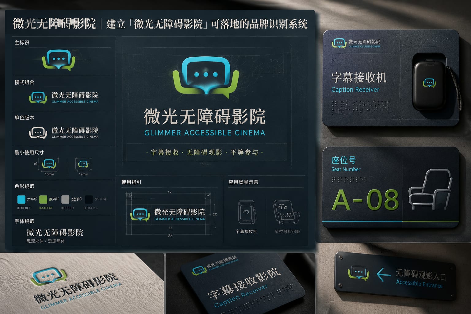 黑哥 AI 原创品牌识别案例:微光无障碍影院品牌识别提案。