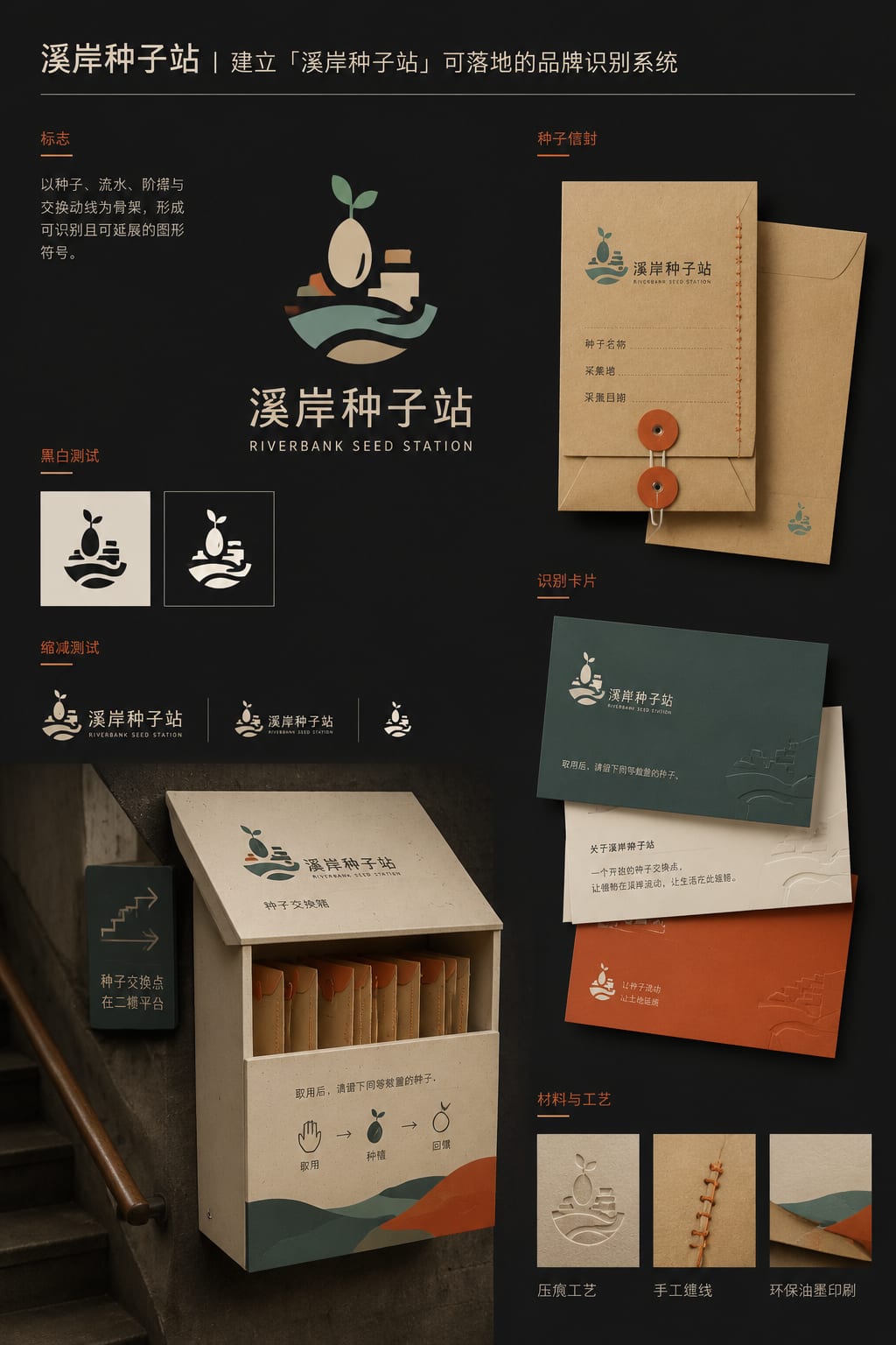 黑哥 AI 原创品牌识别案例:溪岸种子站品牌识别提案。