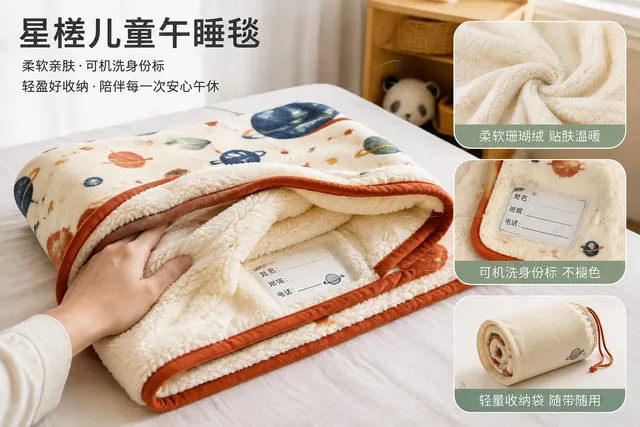 黑哥 AI 原创产品摄影案例：星槎儿童午睡毯购买证据主图。