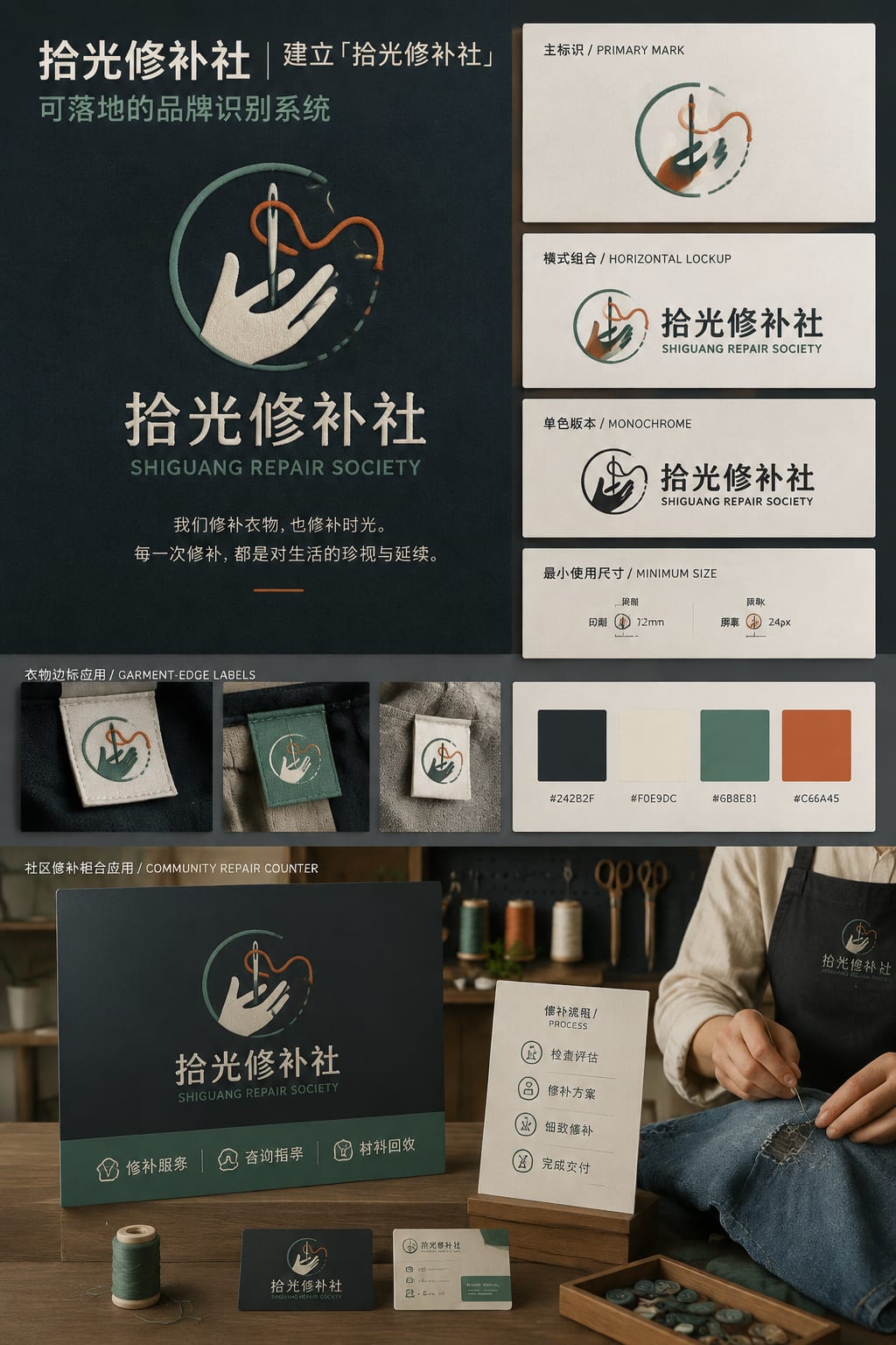 黑哥 AI 原创品牌识别案例:拾光修补社品牌识别提案。