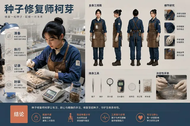 Keya the Seed Restorer Production Character Study, an original Characters & 3D Toys image from HeiGe AI.