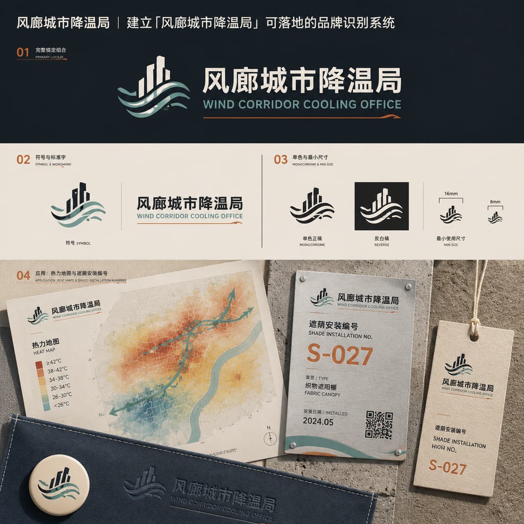 黑哥 AI 原创品牌识别案例：风廊城市降温局品牌识别提案。