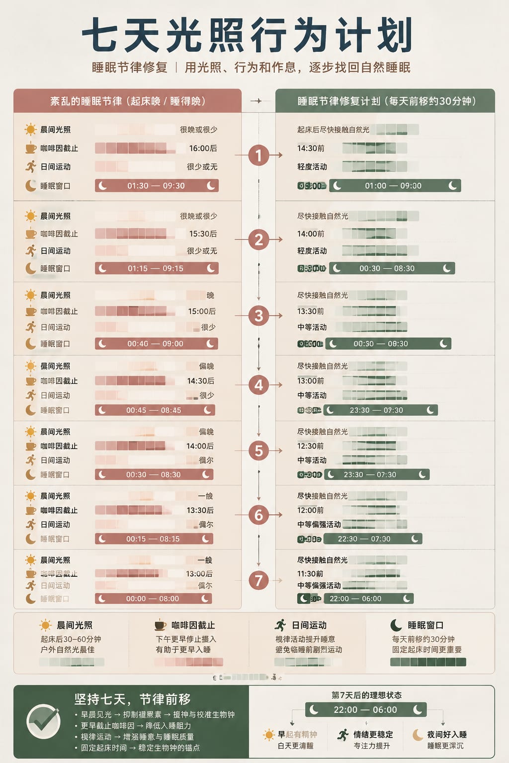 黑哥 AI 原创信息图与示意图案例：七天光照行为计划。