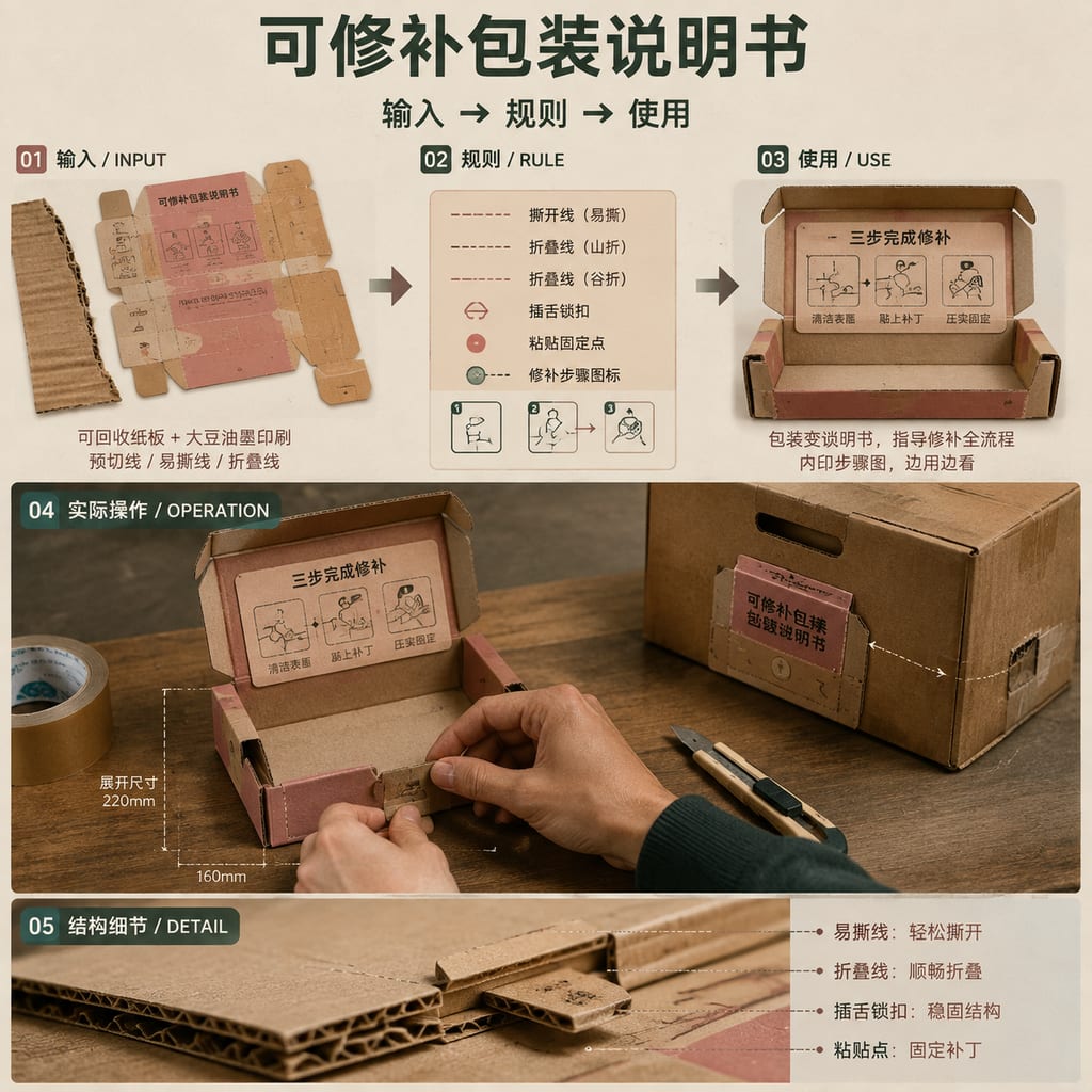黑哥 AI 原创实验与混合案例:可修补包装说明书实验成片。