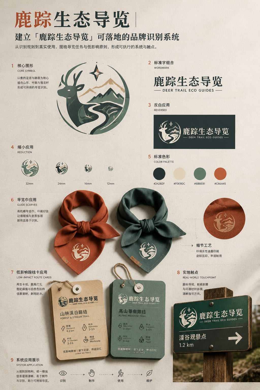黑哥 AI 原创品牌识别案例：鹿踪生态导览品牌识别提案。