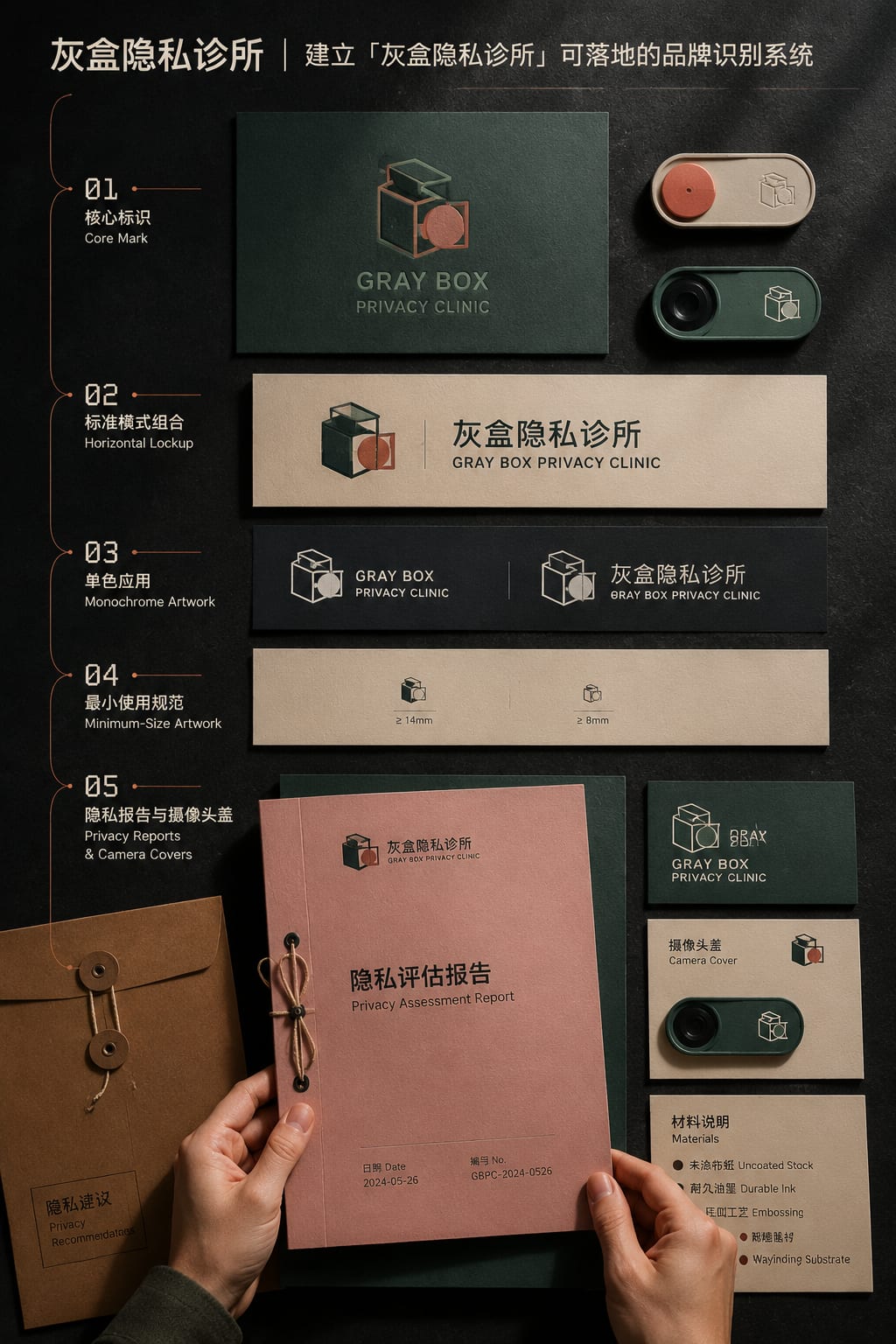 黑哥 AI 原创品牌识别案例：灰盒隐私诊所品牌识别提案。
