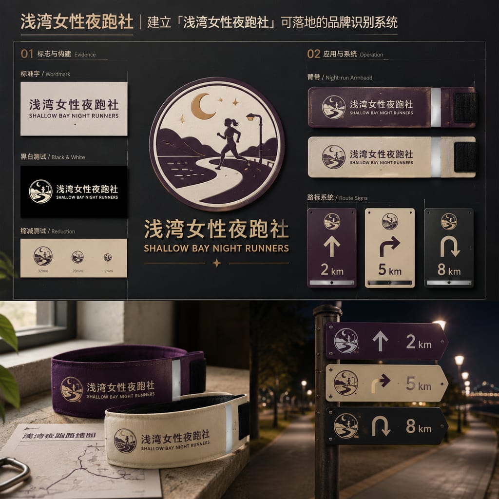 黑哥 AI 原创品牌识别案例:浅湾女性夜跑社品牌识别提案。