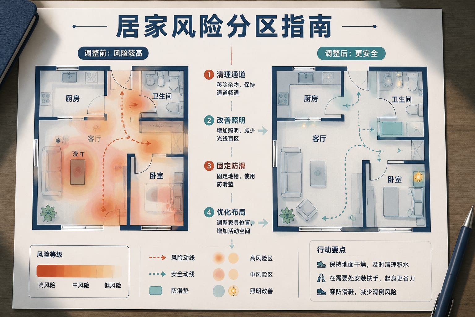 黑哥 AI 原创信息图与示意图案例：居家风险分区指南。