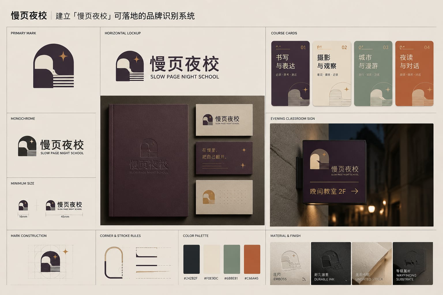 黑哥 AI 原创品牌识别案例:慢页夜校品牌识别提案。