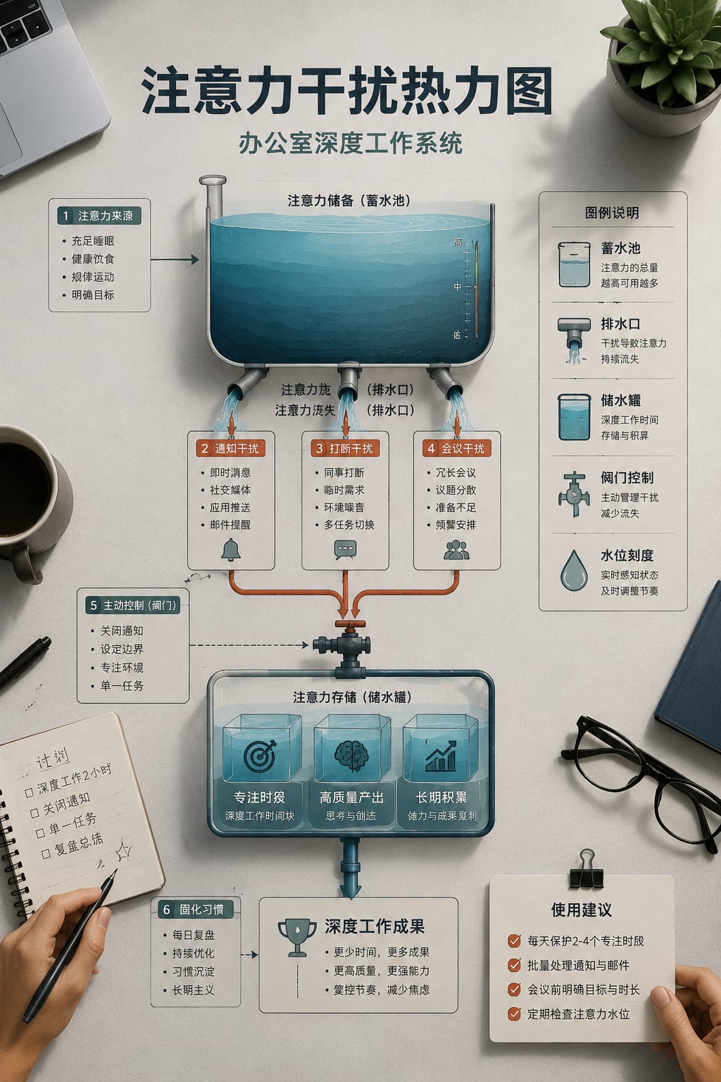 黑哥 AI 原创信息图与示意图案例：注意力干扰热力图。