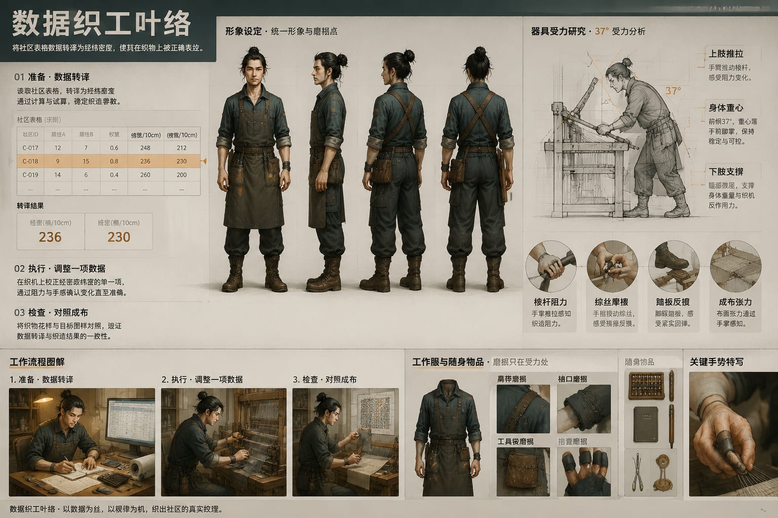 黑哥 AI 原创角色与 3D 玩偶案例：数据织工叶络制作级人物设定。