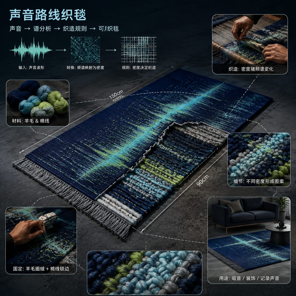 黑哥 AI 原创实验与混合案例:声音路线织毯实验成片。