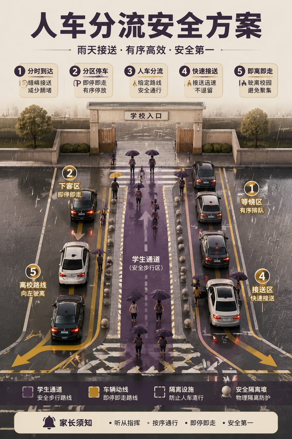 黑哥 AI 原创信息图与示意图案例：人车分流安全方案。