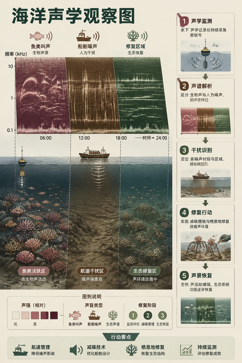 黑哥 AI 原创信息图与示意图案例：海洋声学观察图。
