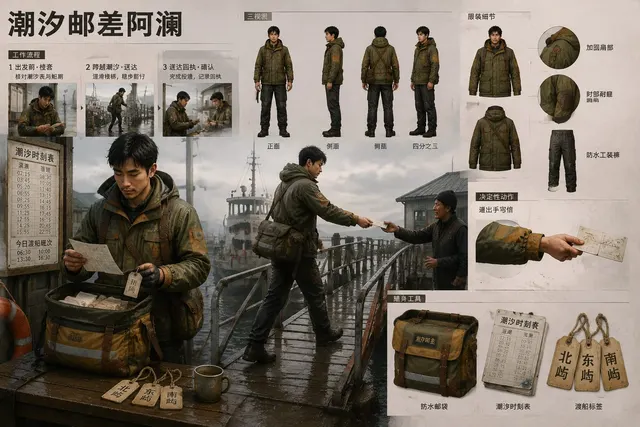 Alan the Tide Postman Production Character Study, an original Characters & 3D Toys image from HeiGe AI.