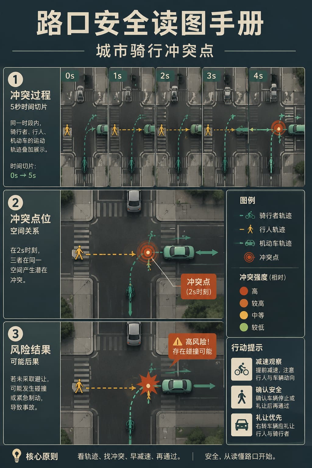 黑哥 AI 原创信息图与示意图案例：路口安全读图手册。