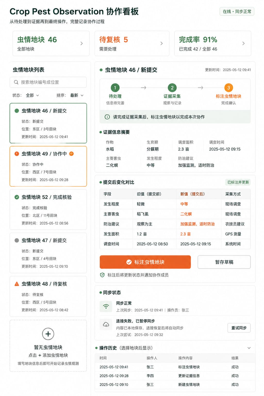 黑哥 AI 原创UI 模拟界面案例：农田病虫观测。
