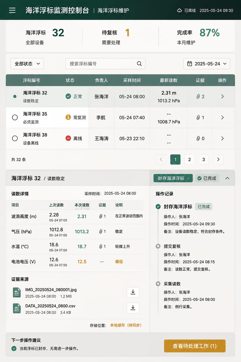 黑哥 AI 原创UI 模拟界面案例：海洋浮标维护。