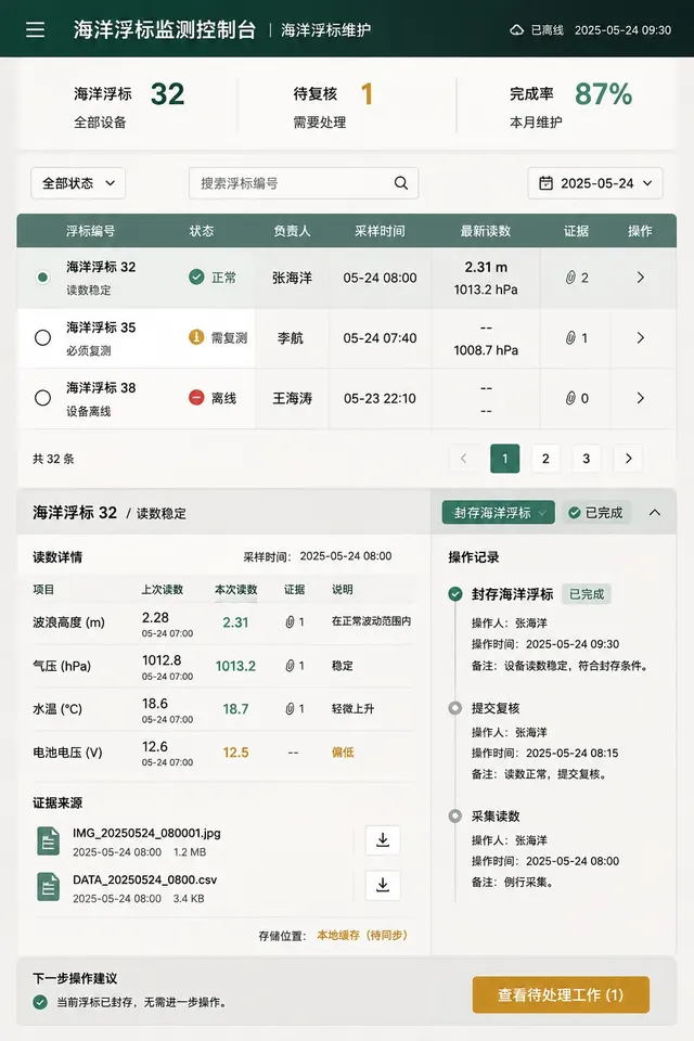 黑哥 AI 原创UI 模拟界面案例：海洋浮标维护。