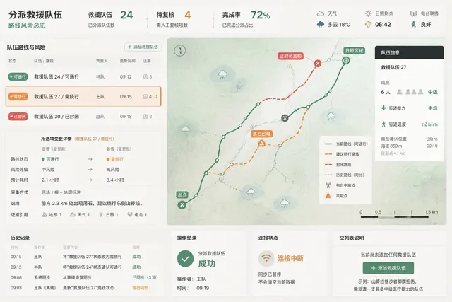 黑哥 AI 原创UI 模拟界面案例：荒野救援调度。