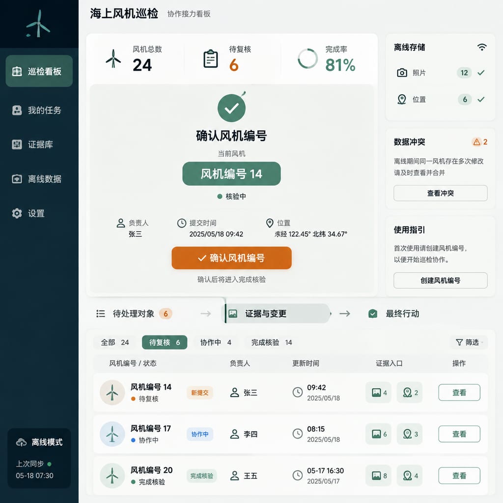 黑哥 AI 原创UI 模拟界面案例：海上风电巡检。