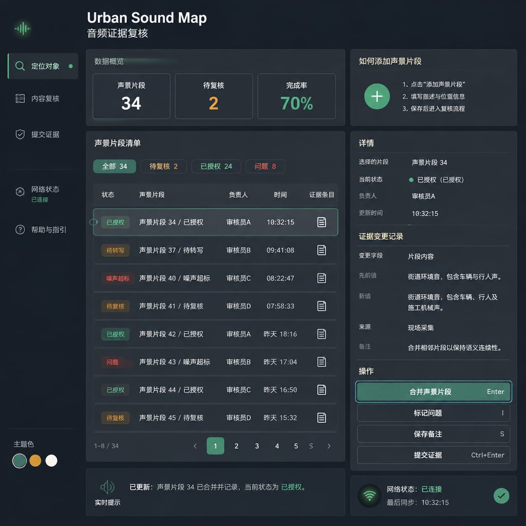 黑哥 AI 原创UI 模拟界面案例：城市声音地图。