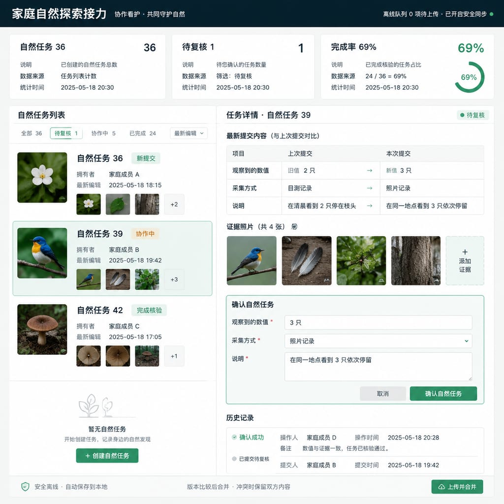 黑哥 AI 原创UI 模拟界面案例：亲子自然任务。