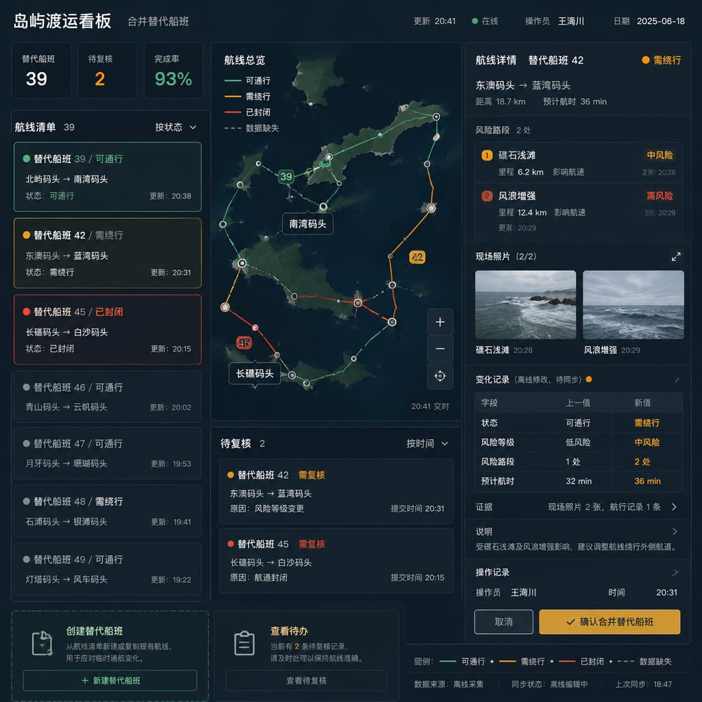 黑哥 AI 原创UI 模拟界面案例：海岛船班协同。