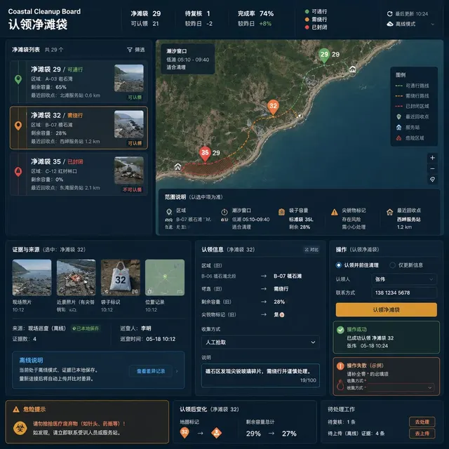 黑哥 AI 原创UI 模拟界面案例：海岸净滩协作。