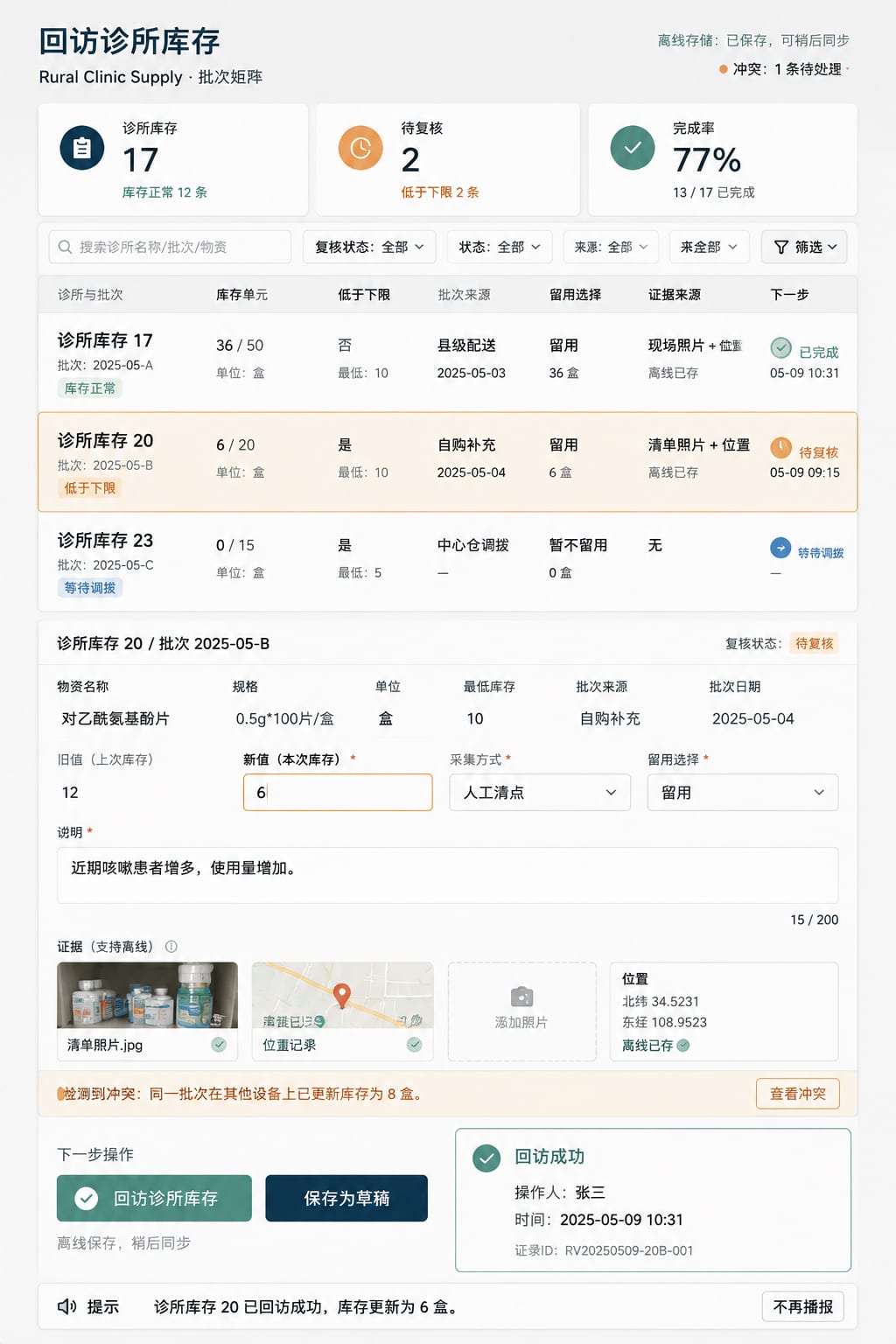 黑哥 AI 原创UI 模拟界面案例：乡村诊所物资。