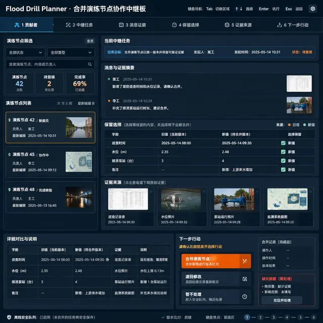 黑哥 AI 原创UI 模拟界面案例：洪涝避险演练。